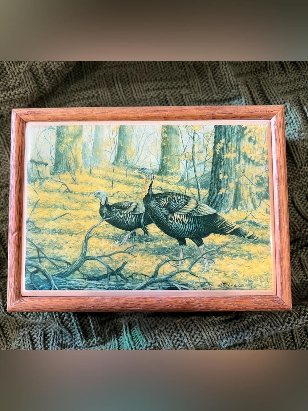 Maynard Reece "Wooded Seclusion" Wild Turkey Ceramic Tile Wood Keepsake Box